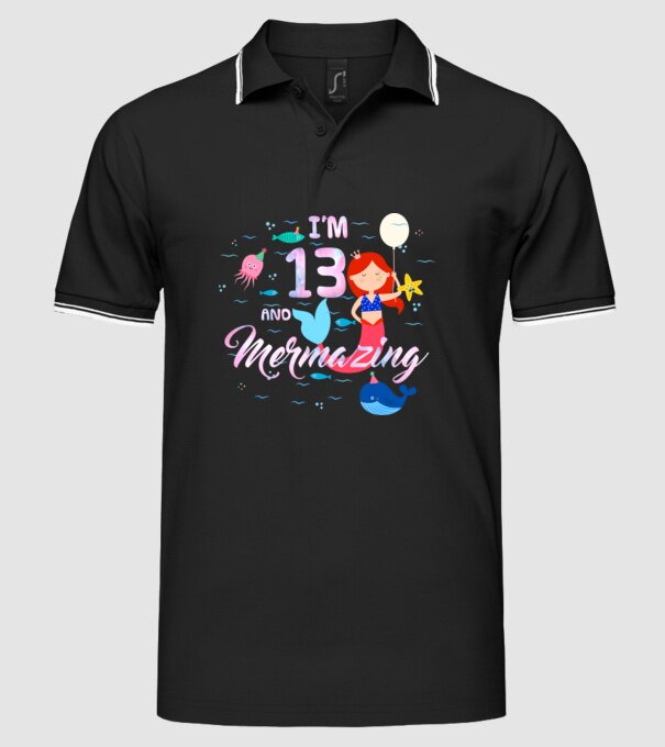Mermazing Birthday 13 model negru pe tricou