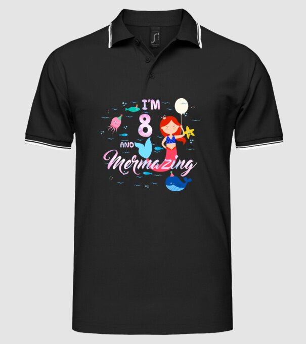 Mermazing Birthday 8 model negru pe tricou