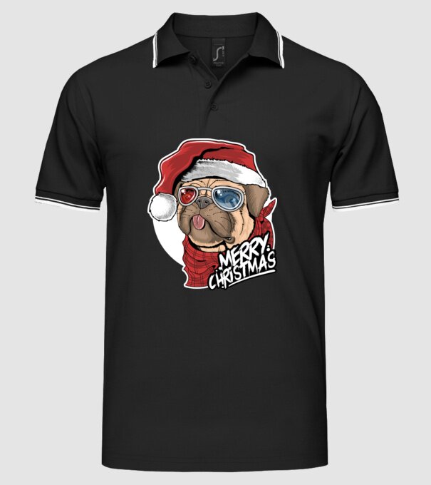 Merry Christmas Mopsz model negru pe tricou