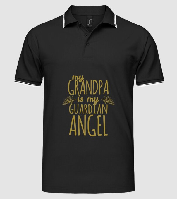 My grandpa is my guardian angel model negru pe tricou
