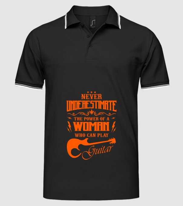 Never underestimate the power of a guitar woman model negru pe tricou