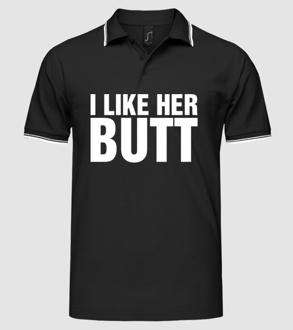 Motiv cuplu I like her butt model negru pe tricou