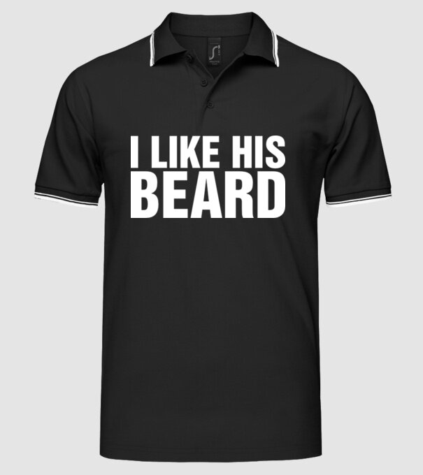Motiv cuplu I like his beard model negru pe tricou