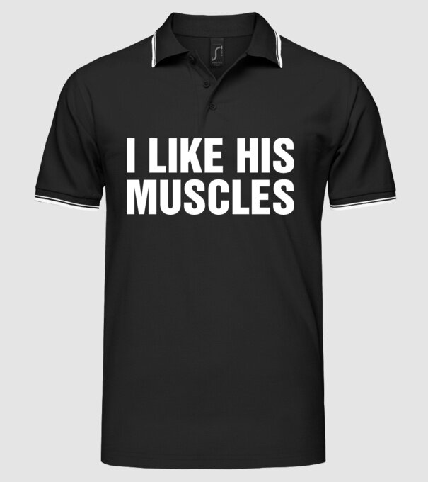 Motiv cuplu I like his muscles model negru pe tricou