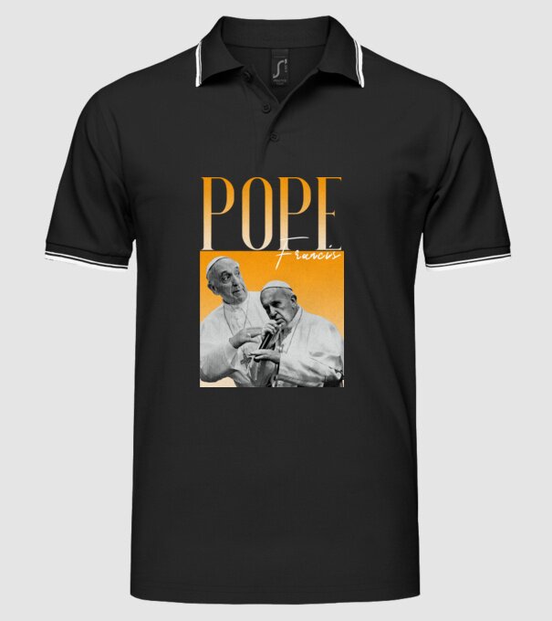Pope Frances 90s poster model negru pe tricou