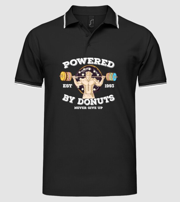 Powered by donuts model negru pe tricou