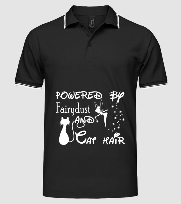Powered by fairydust and cat hair model negru pe tricou