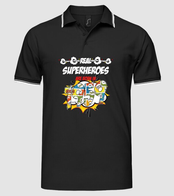 real superheroes are born in 1959 model negru pe tricou