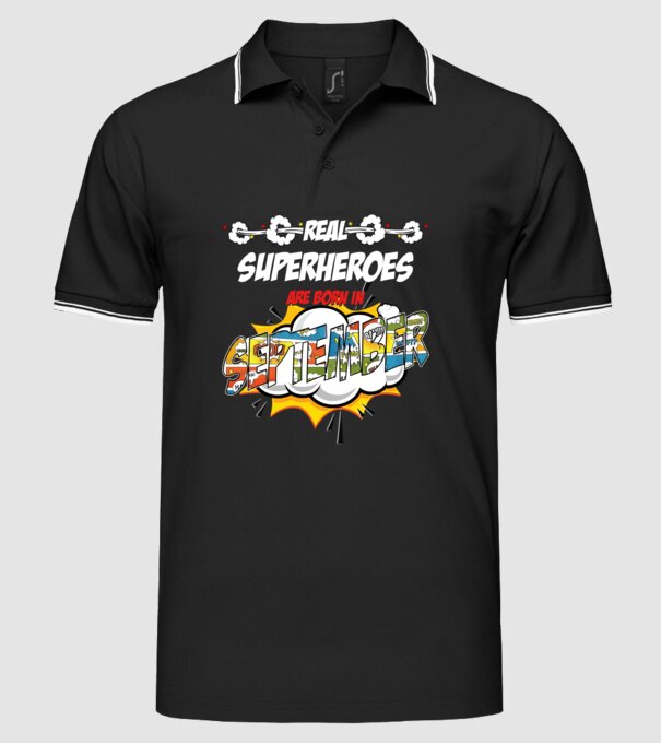 real superheroes are born in september model negru pe tricou