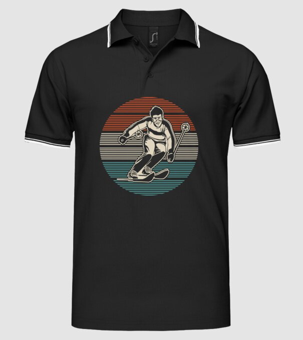 Retro circle ski model negru pe tricou