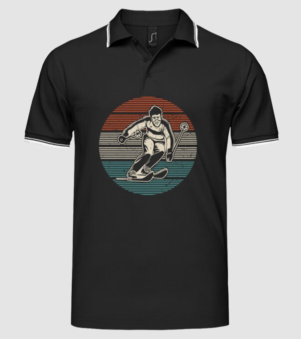 Retro circle ski textured model negru pe tricou