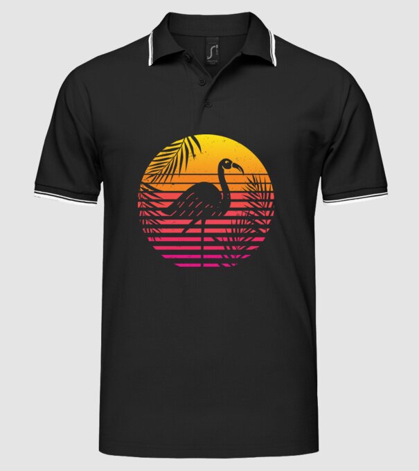 Retro flamingo sunset model negru pe tricou