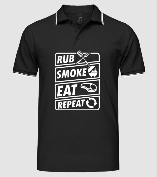 Rub Smoke Eat Repeat model negru pe tricou