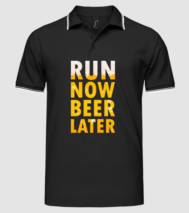 Run now beer later model negru pe tricou