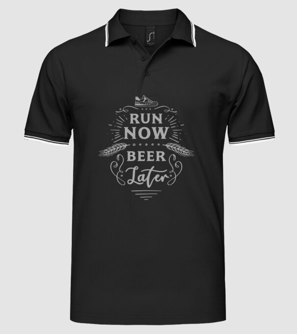 Run now beer later vintage model negru pe tricou
