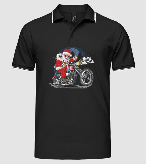 Santa Motocicletă Merry Christmas model negru pe tricou