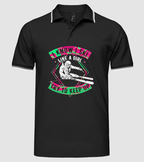 Skiing like a girl model negru pe tricou