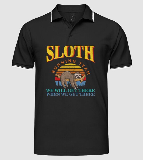 sloth running team retro model negru pe tricou