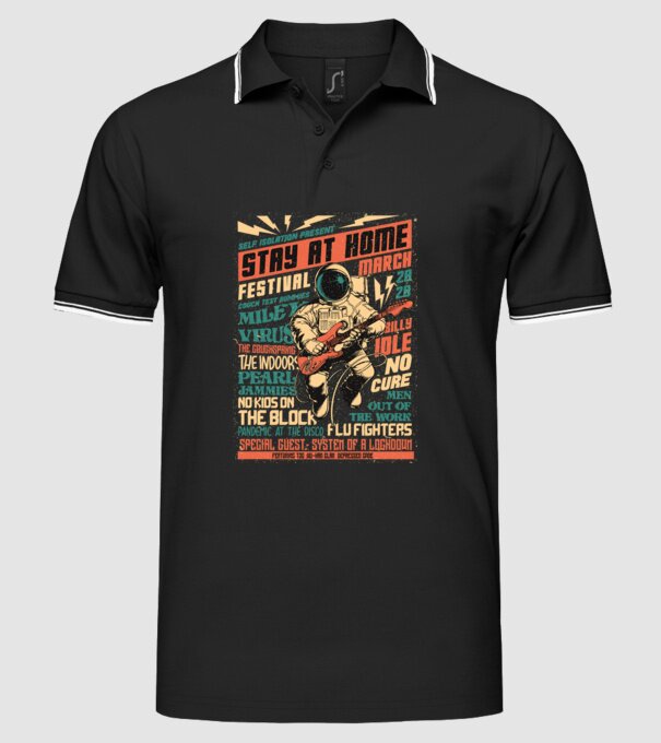 Stay at home festival model negru pe tricou