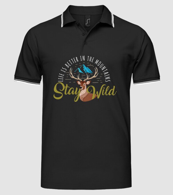 Stay wild model negru pe tricou