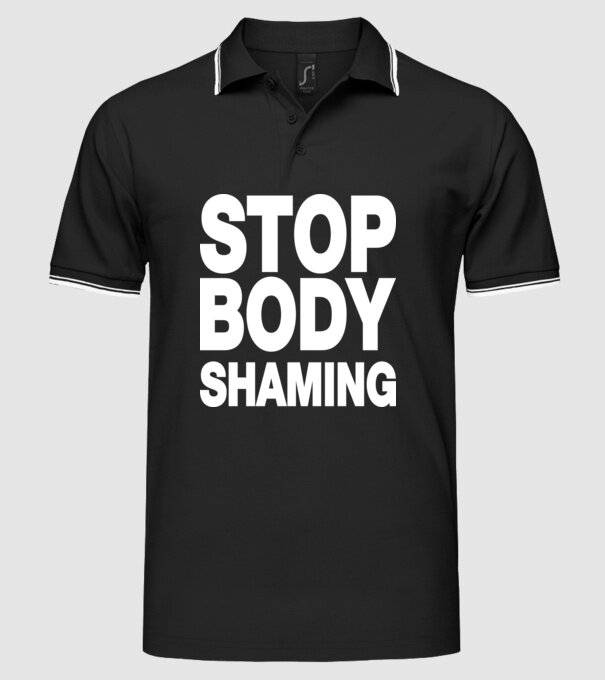 Stop body shaming helvetica model negru pe tricou