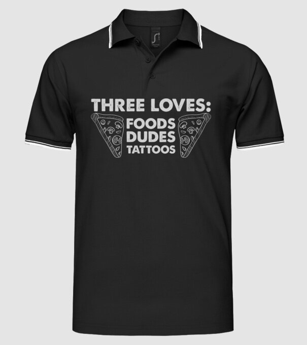 Three loves model negru pe tricou