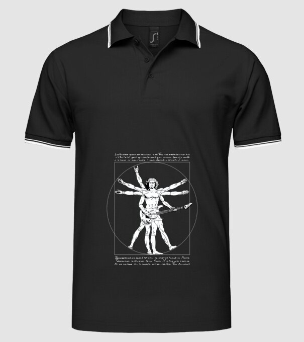 Vitruvius Guitar model negru pe tricou