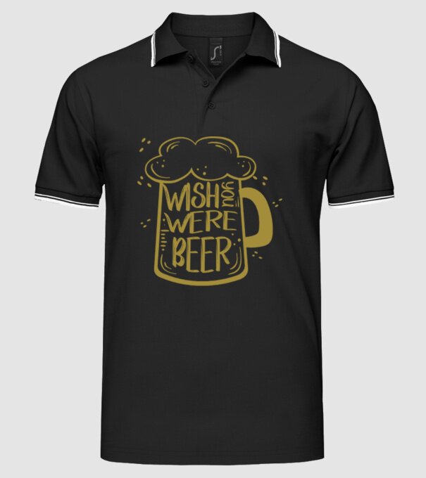 Wish u were beer model negru pe tricou
