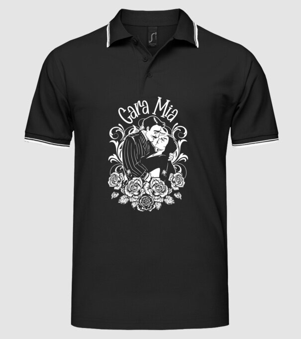 Addams family couple shirt Morticia and Gomez Cara Mia model negru pe tricou