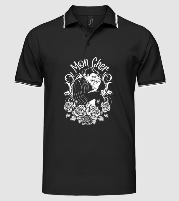 Addams family couple shirt Morticia and Gomez Mon cher model negru pe tricou