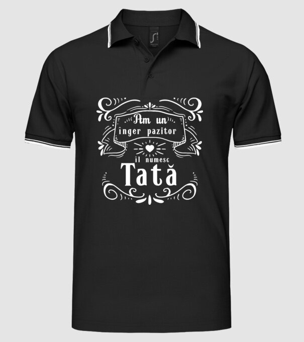 Am un înger păzitor, îl numesc Tată model negru pe tricou