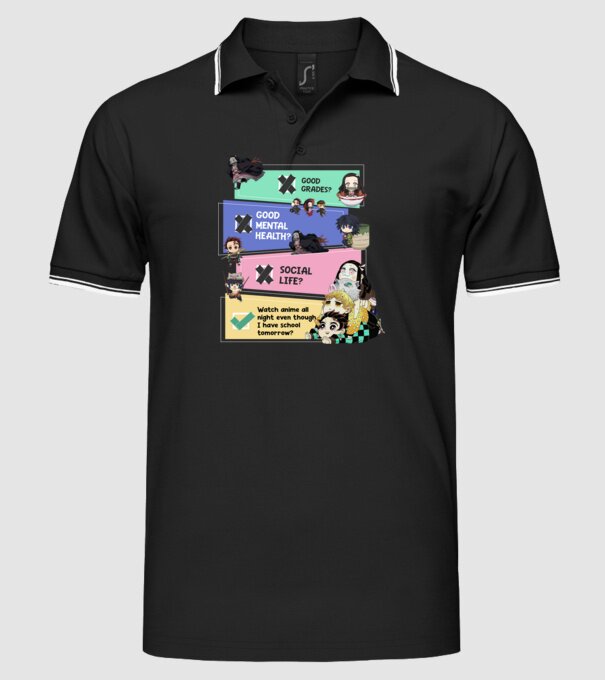 Anime check Demon Slayer model negru pe tricou
