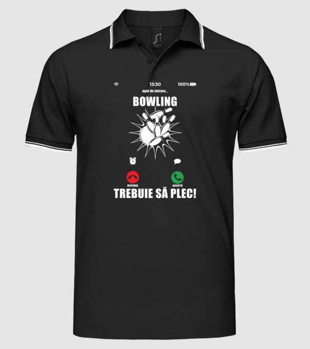 apel de intrare - bowling - respinge - acceptă - TREBUIE SĂ PLEC! model negru pe tricou