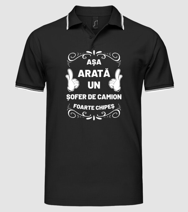 Așa arată un șofer de camion foarte chipeș model negru pe tricou