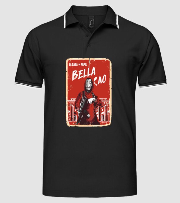 bella ciao poster retro model negru pe tricou