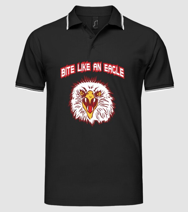 bite like an eagle cobra kai model negru pe tricou