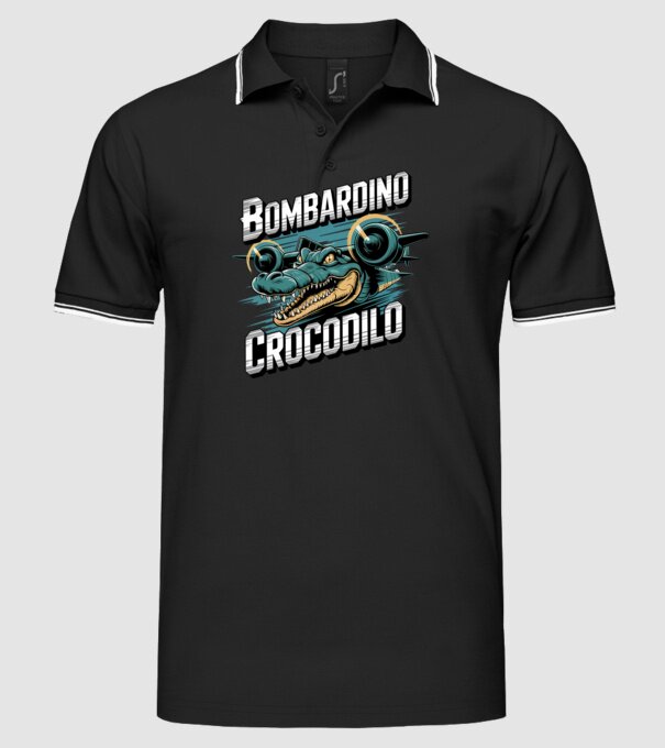 Bombardino Crocodilo 2 model negru pe tricou
