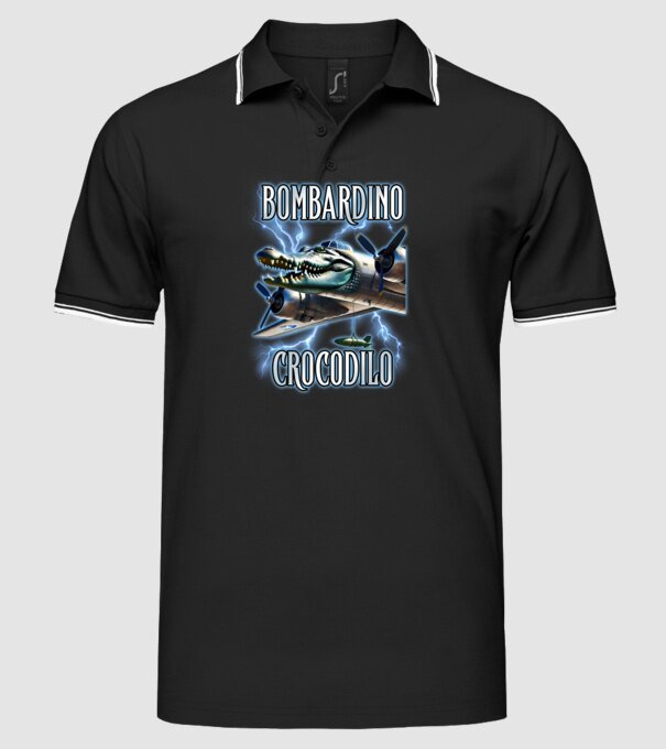 Bombardino Crocodilo model negru pe tricou
