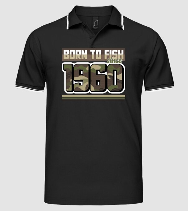 Born to fish since 1960 model negru pe tricou