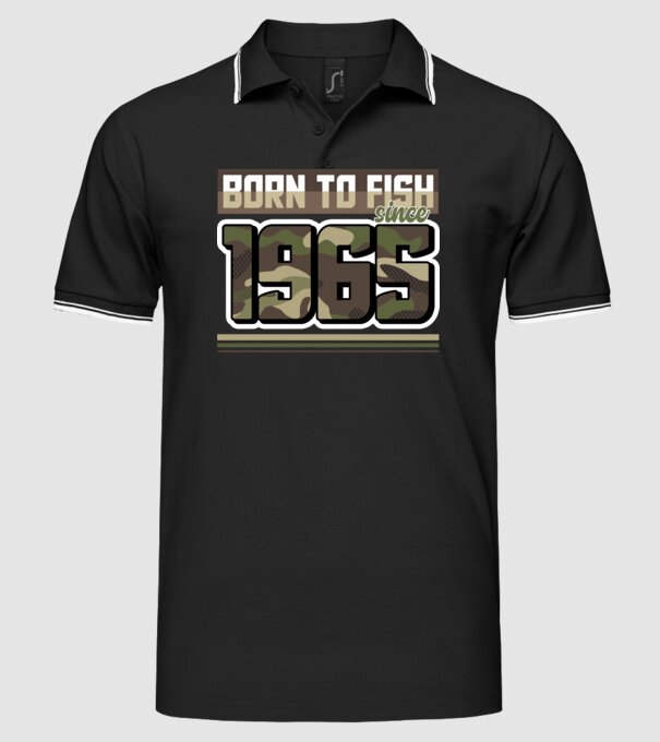 Born to fish since 1965 model negru pe tricou