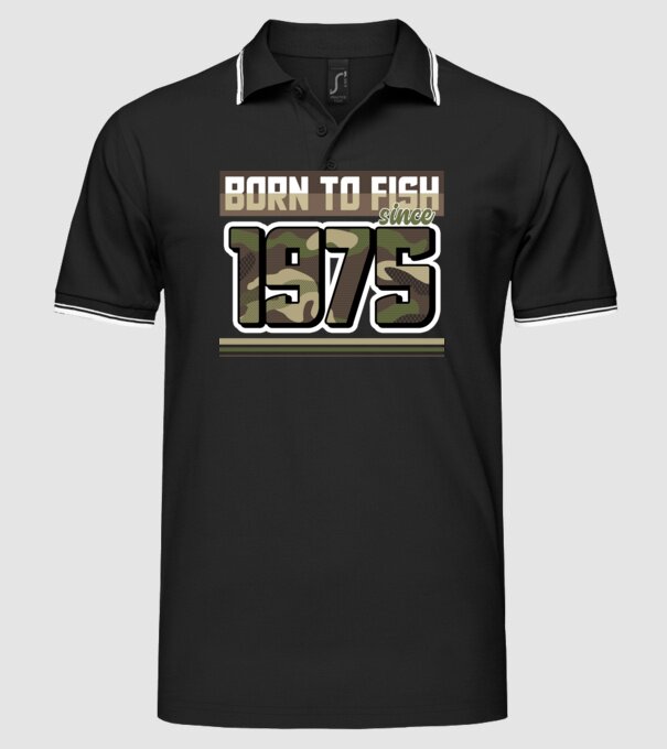 Born to fish since 1975 model negru pe tricou
