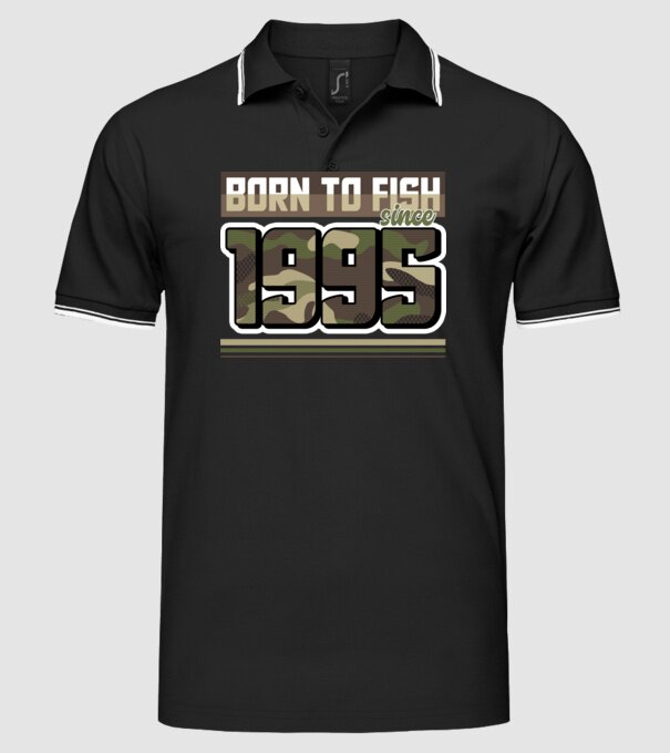 Born to fish since 1995 model negru pe tricou