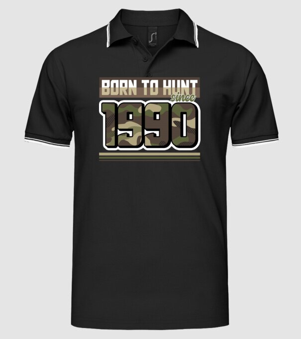 Born to hunt since 1990 model negru pe tricou