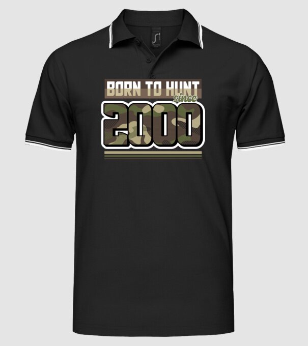 Born to hunt since 2000 model negru pe tricou