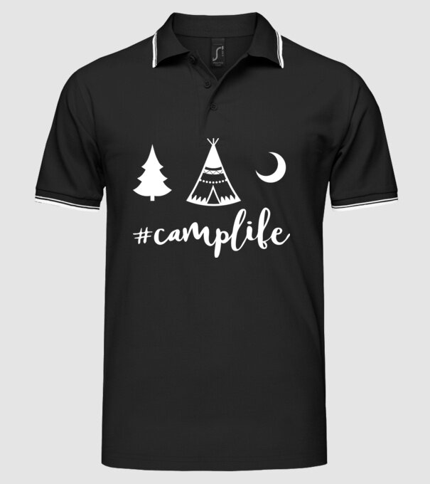 camplife model negru pe tricou