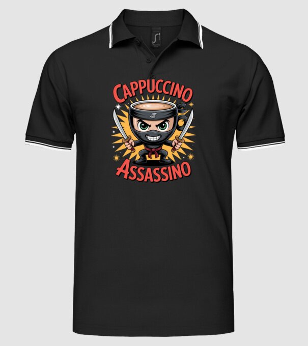 Cappuccino Assasino model negru pe tricou
