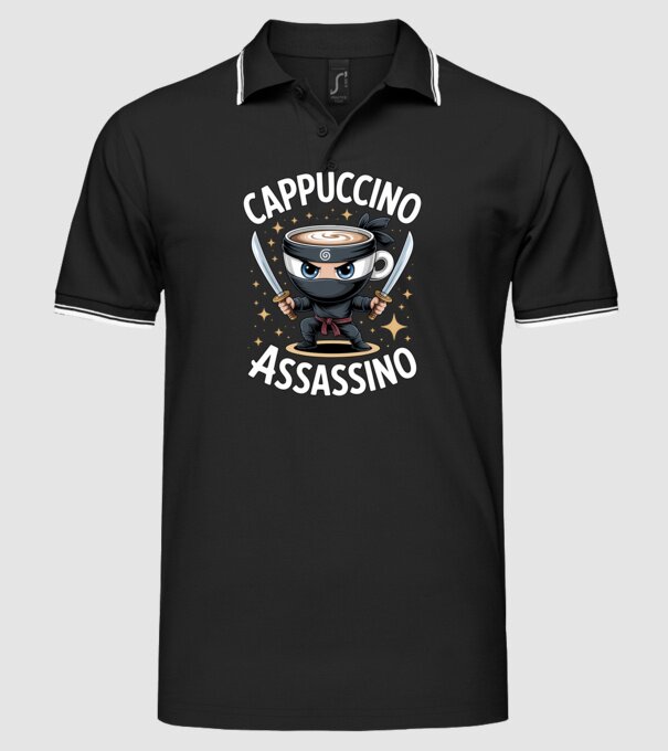 Cappuccino Assassino model negru pe tricou