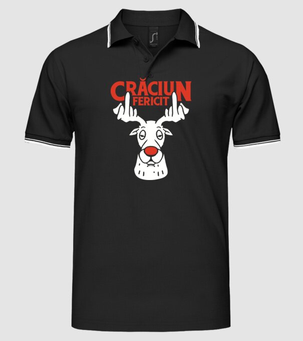 Căprioară de Crăciun antisocială model negru pe tricou