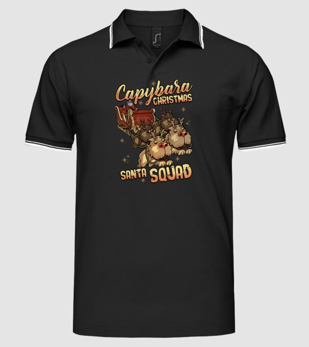 Capybara christmas santa squad model negru pe tricou