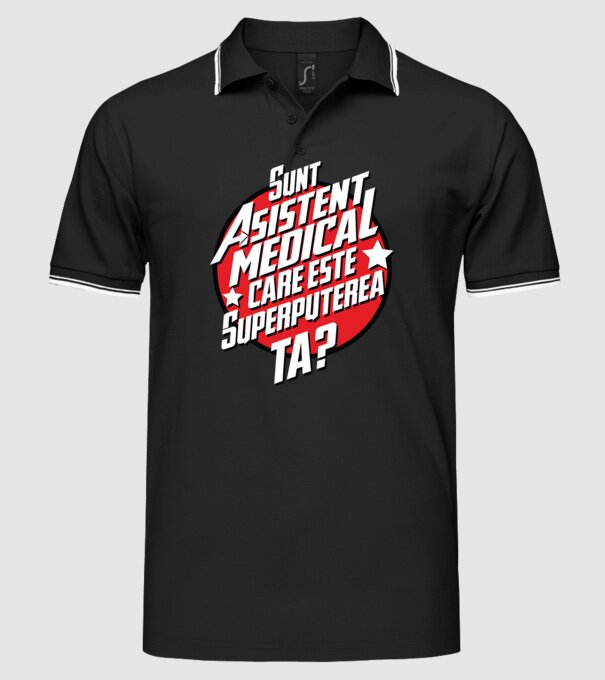 sunt asistent medical, care este superputerea ta? model negru pe tricou